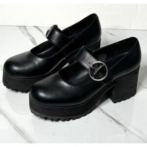 Current Mood Damnation Platform Heel Dolls Kill Black Mary Janes Size 10 Goth